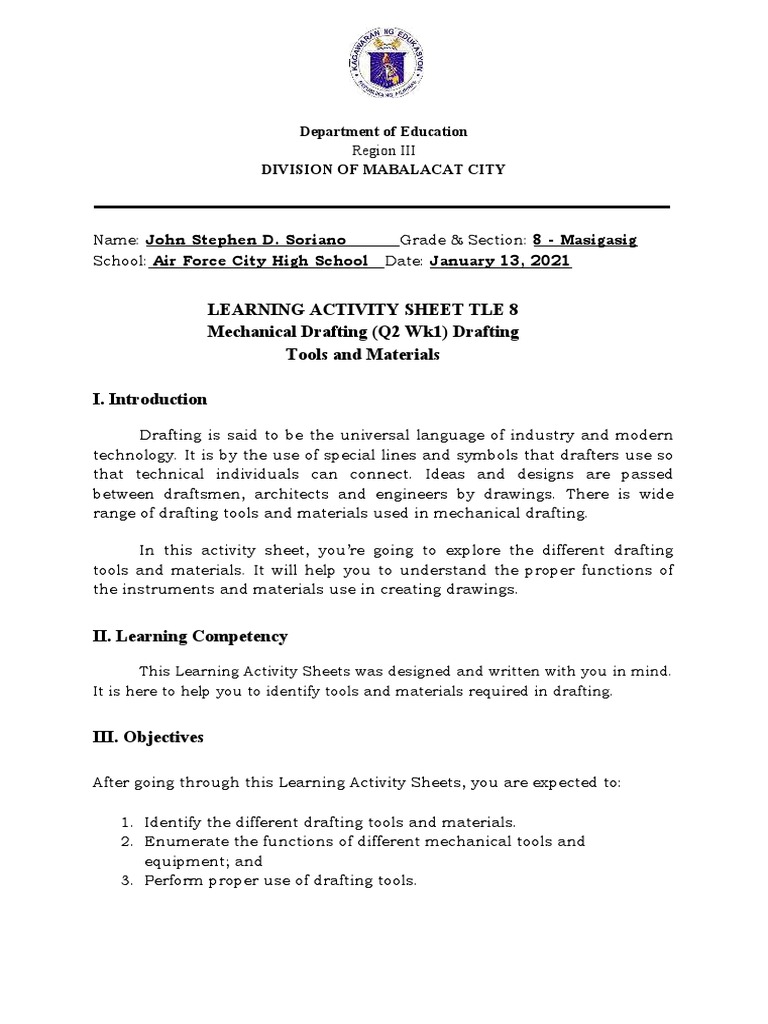TLE8 Mechanical Drafting Q2 Wk1 Drafting Tools and Materials