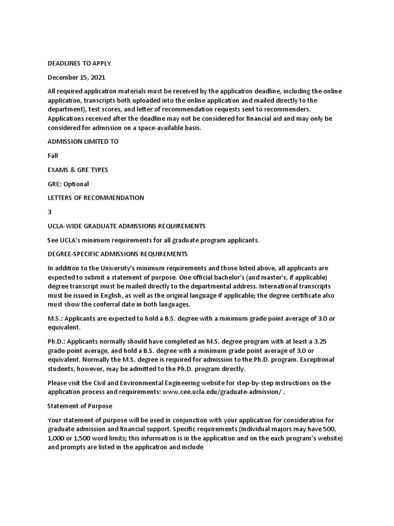 UCLA Graduate Admissions Deadlines | PDF | University And College ...