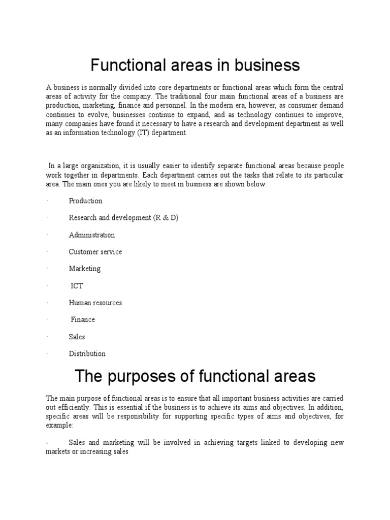 Definition Of Functional Areas In Business