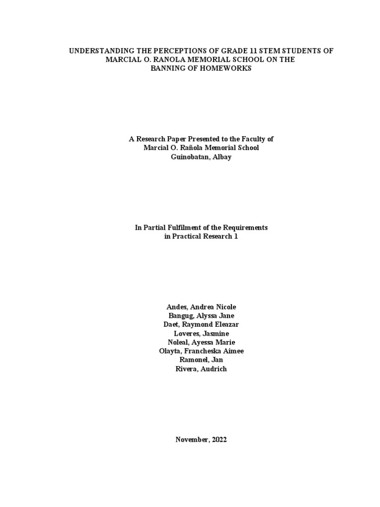 Grade 11 STEM Students on Homework Ban | PDF | Homework | Science ...