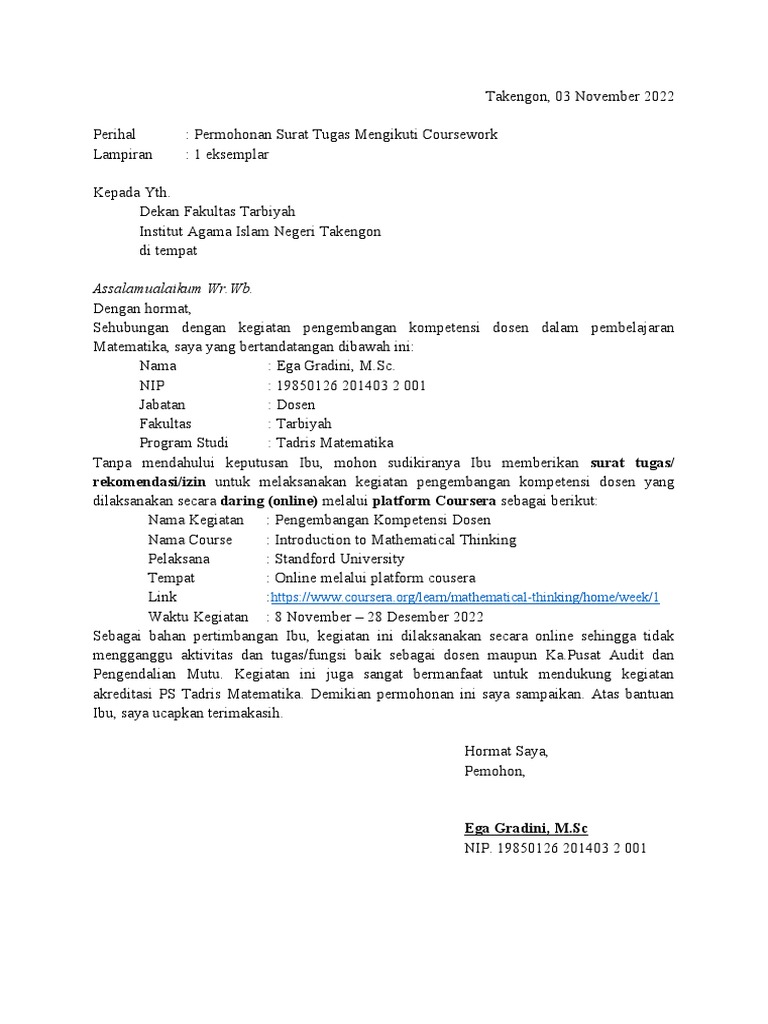 Surat Permohonan Rekomendasi | PDF