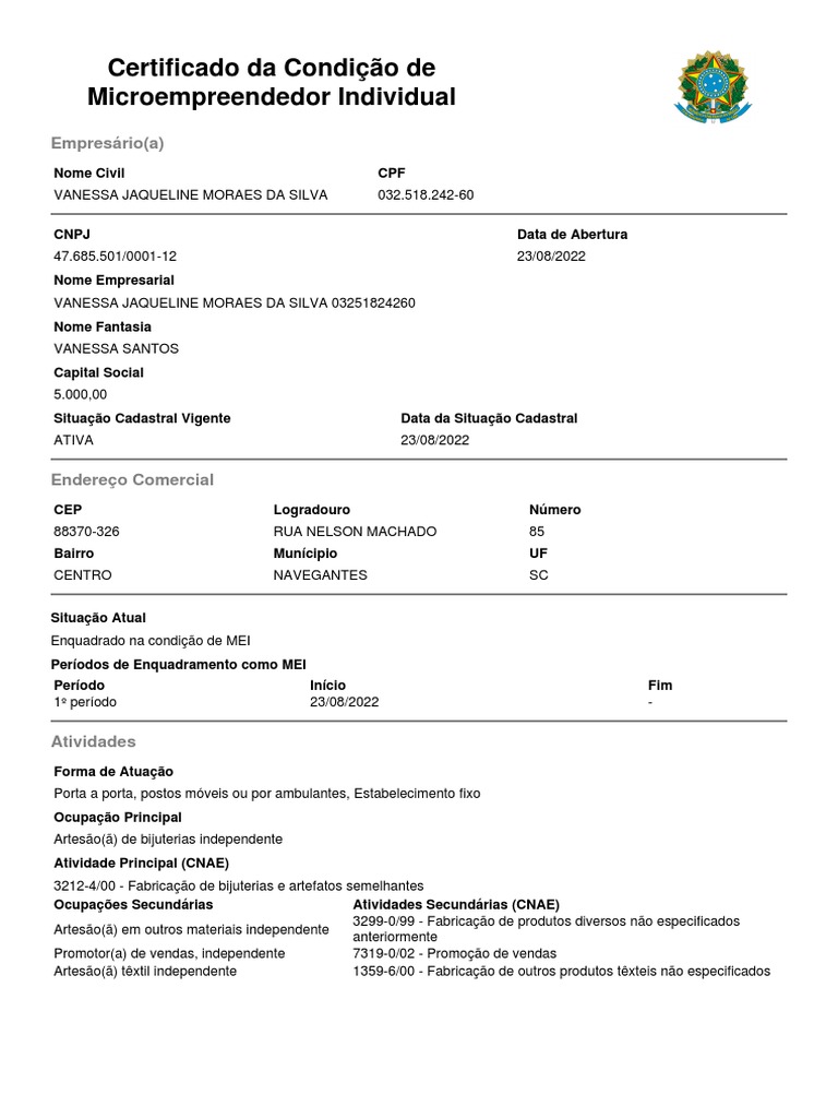 Certificado de Microempreendedor Individual | PDF | Empreendedorismo ...