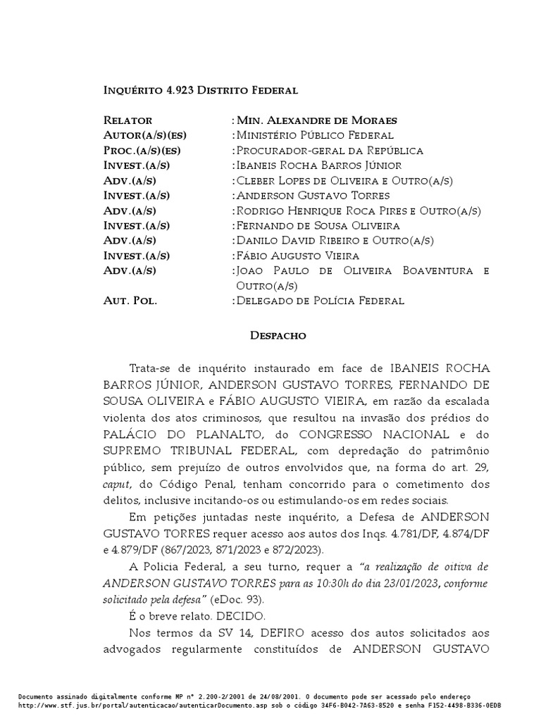 Inquérito Da Invasão Na Praça Dos Três Poderes | PDF | Governo | Brasil