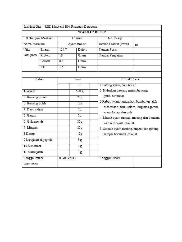 Standar Resep | PDF
