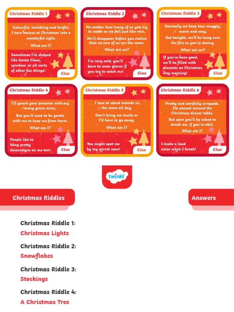 T PZ 545 Christmas Riddle Cards Level 1 Difficulty - Ver - 2 | PDF ...