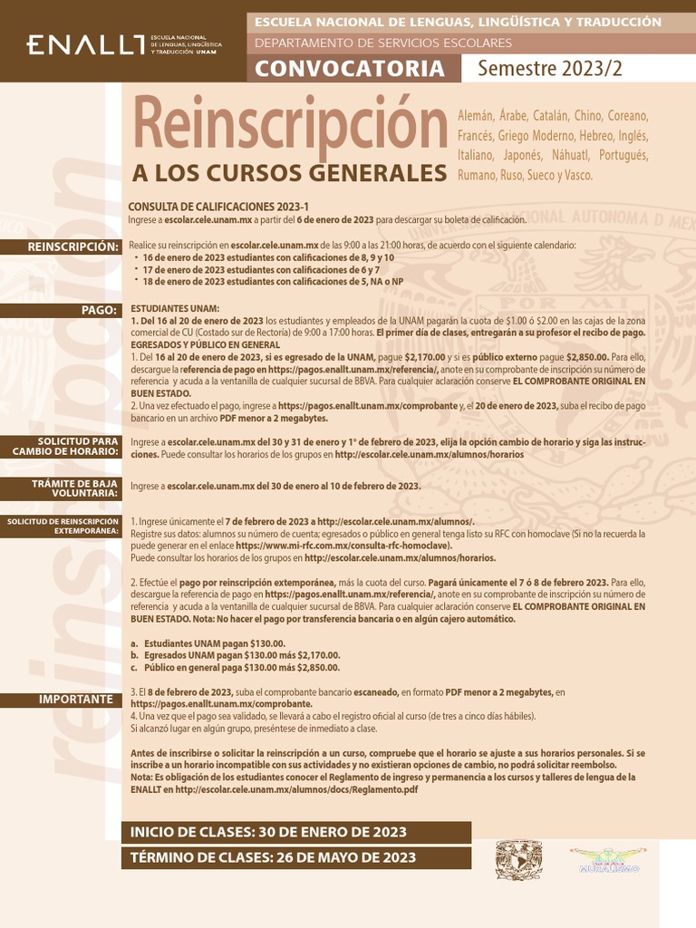 Consulta de Calificaciones 2023-1 CELE UNAM | PDF | Lingüística