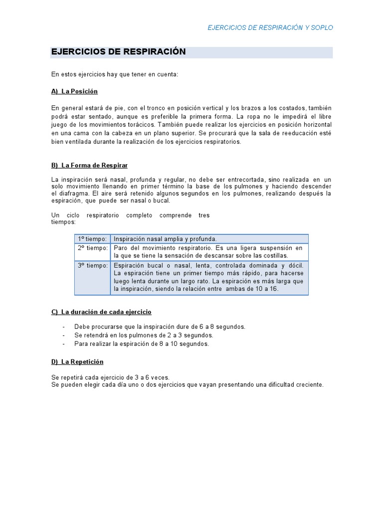 Ejercicios de Respiración y Soplo | PDF | Respiración | Sistema ...