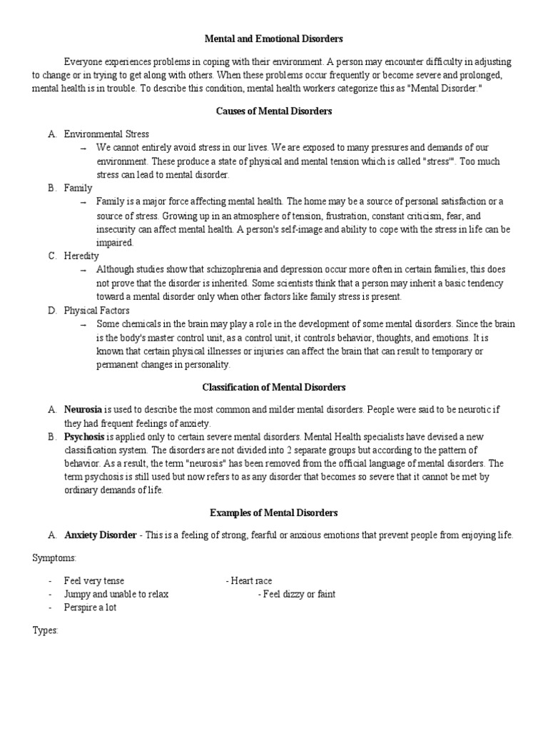 Mental and Emotional Disorders | PDF | Anxiety Disorder | Mental Disorder