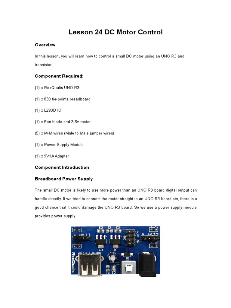 Lesson 24 DC Motor Control PDF Power Supply Electric Motor