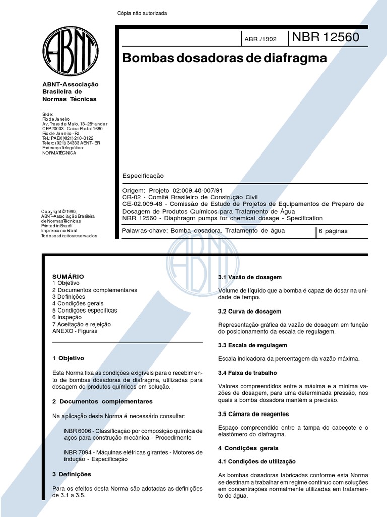 NBR 12560 - Bombas Dosadoras de Diafragma | PDF | Pressão | Bomba