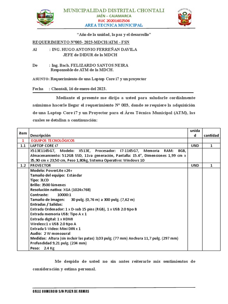 Requerimiento Compra Laptop | PDF | Electrónica | Hardware de la ...