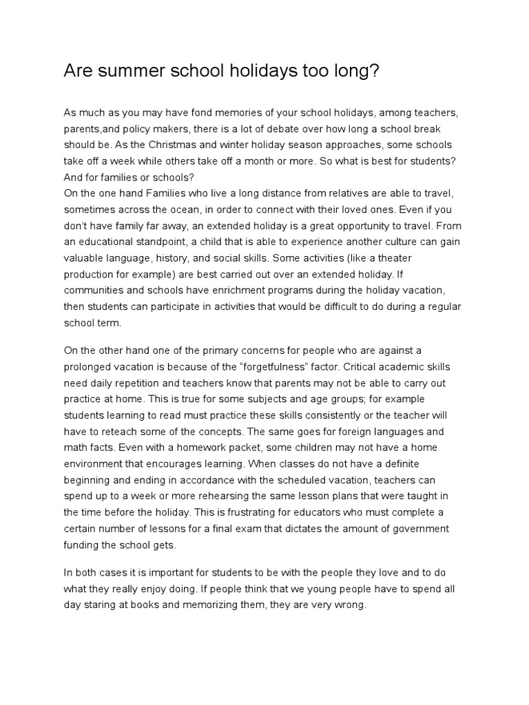 Are Summer School Holidays Too Long PDF