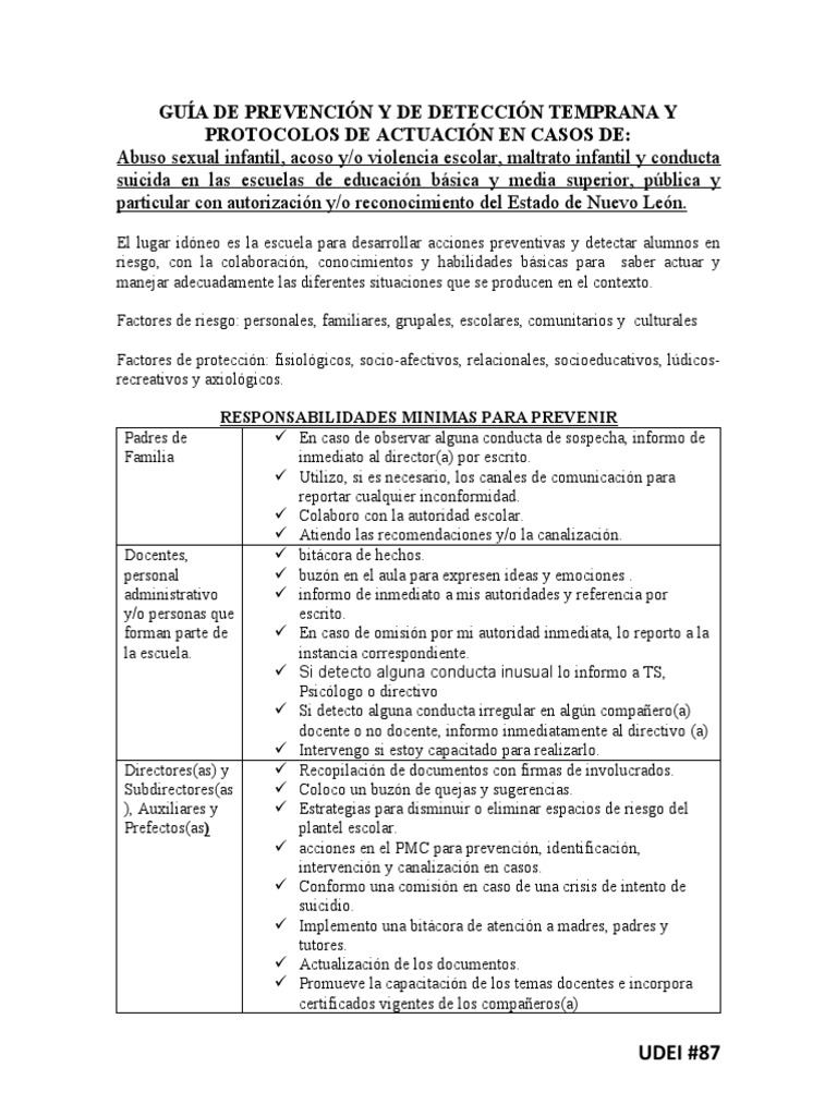 Protocolo de Prevención Escolar en NL | PDF | Abuso infantil ...
