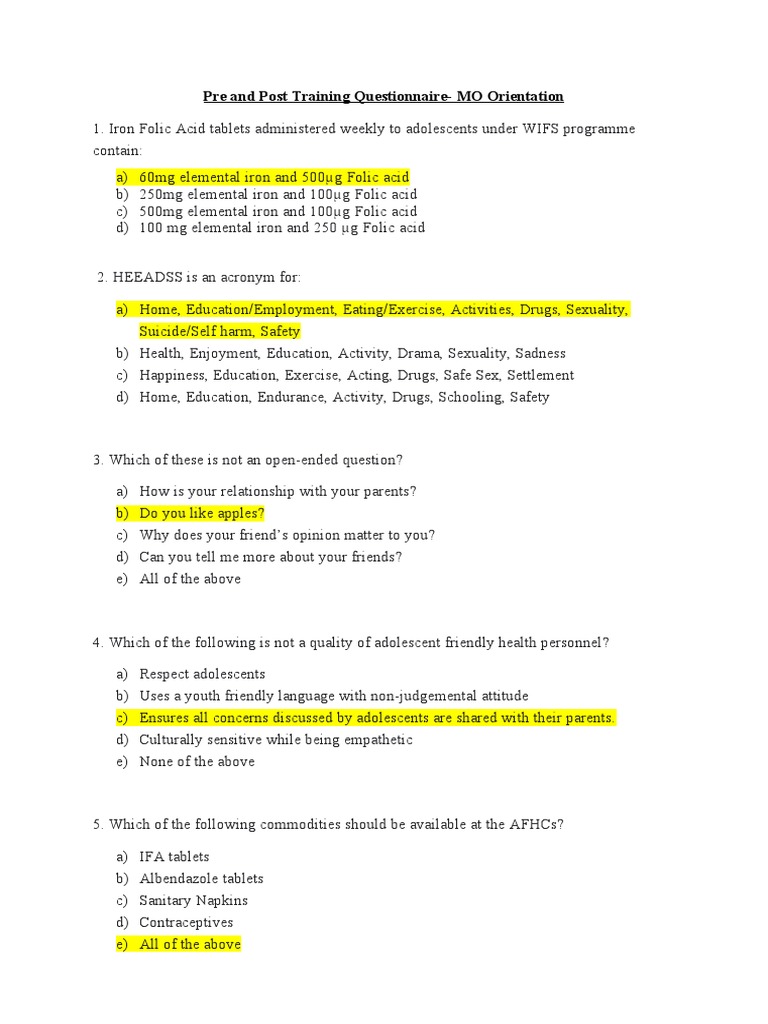 MO Training NHSRC PrePost Test questionsAH PDF Adolescence