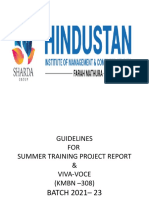 Guidelines For Summer Training Project Report - 2022 (KMBN 308)