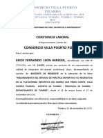Constancia Laboral - Asistente Residente - Consorcio Puerto Pizarro