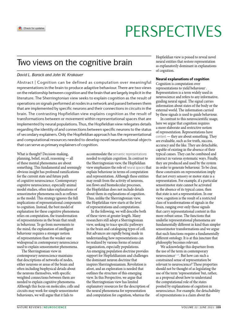 Two Views On The Cognitive Brain | PDF | Nervous System | Neuron