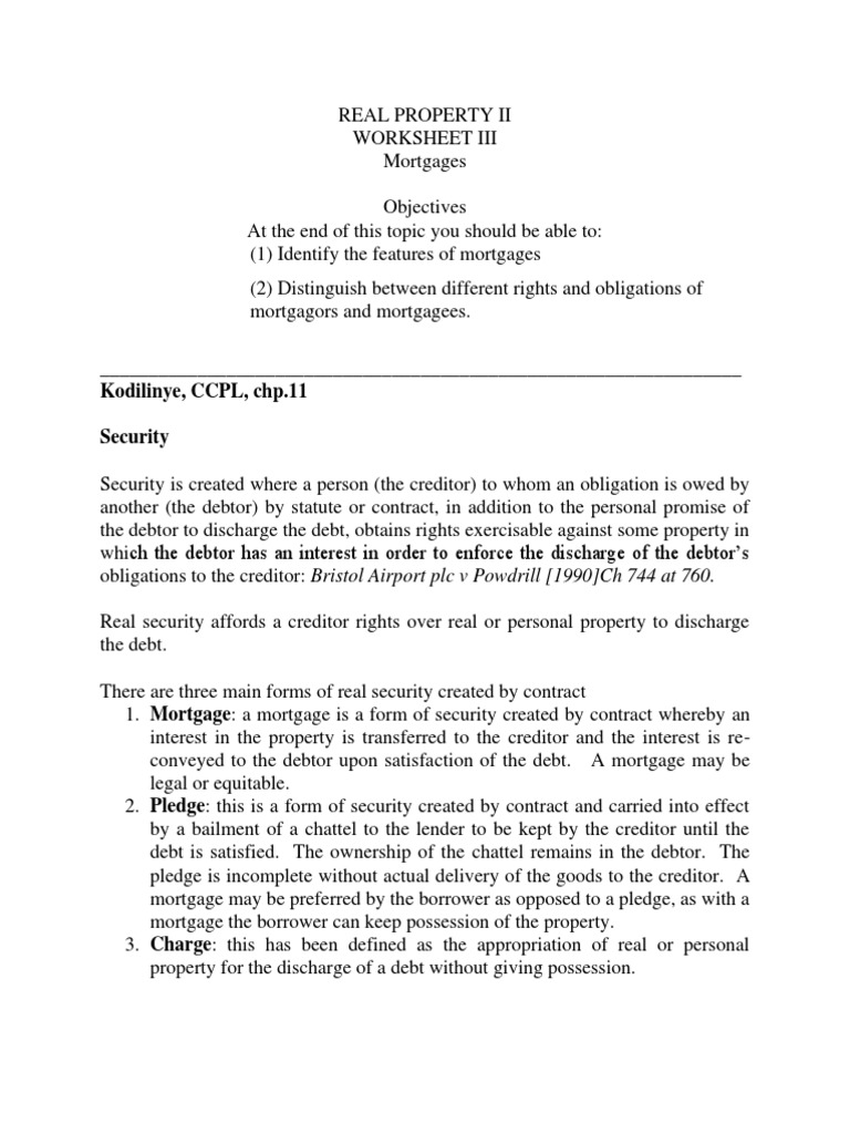 Understanding Mortgages and Rights | PDF | Mortgage Law | Security Interest