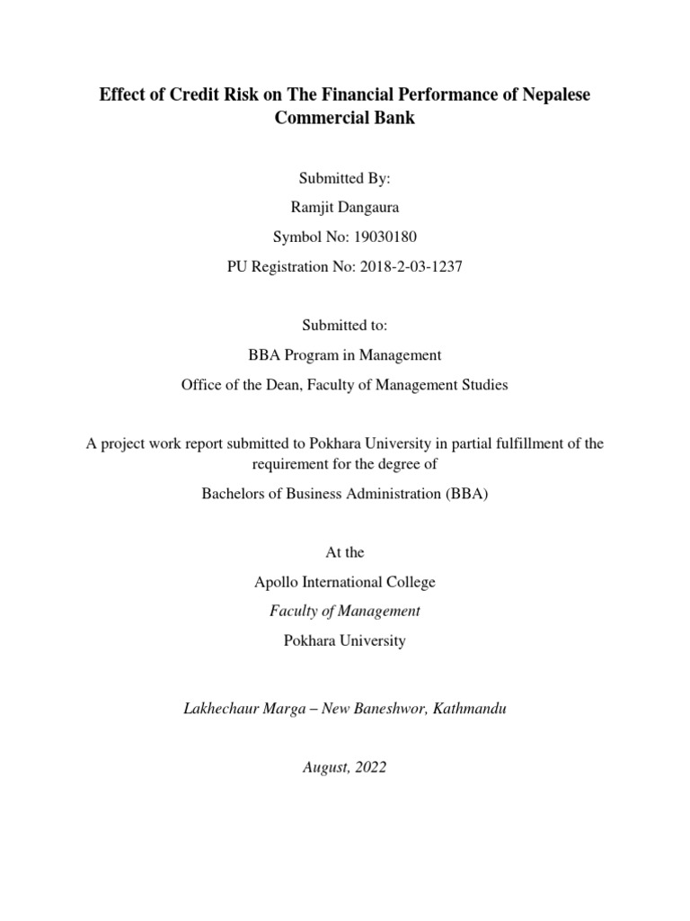 Effect of Credit Risk On The Financial Performance of Nepalese ...