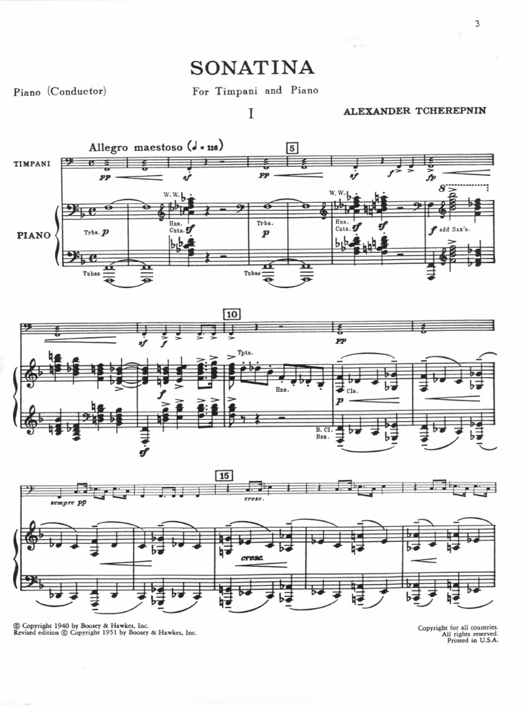 Partitura, Sonatina For Two or Three Timpani and Piano (A. Tcherepnin
