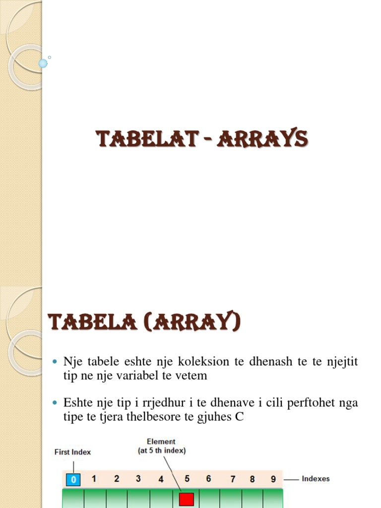 Leksion 8 - Tabelat (Arrays) | PDF