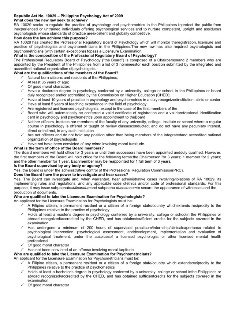 Republic Act No. 10029 PDF Licensure Psychologist