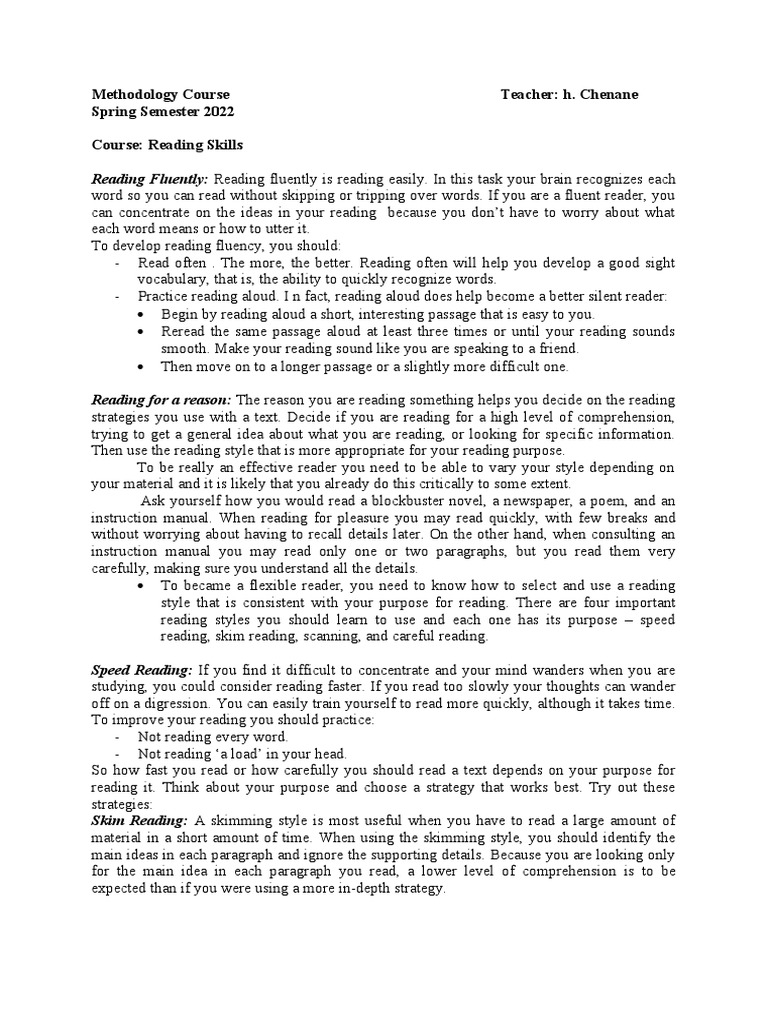 Reading skills pdf speed reading reading comprehension