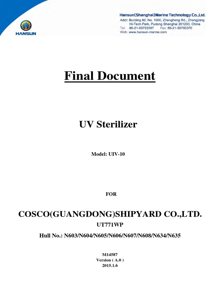 UV Sterilizer Installation, Operation and Maintenance Manual | PDF ...