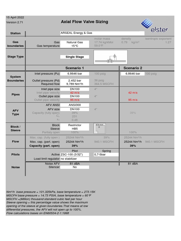 AFV Sizing DN100 Arseal 150422 PDF Pressure Gases