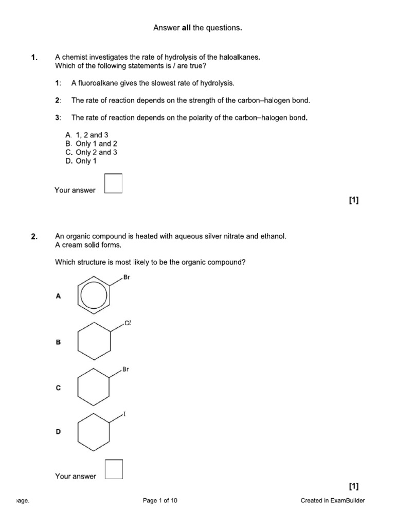 Haloalkanes Test 23 Marks PDF