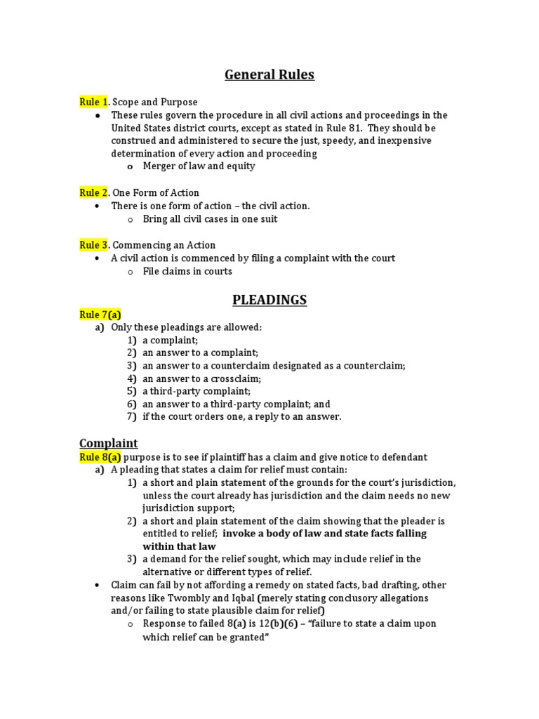 Civ Pro Fall Outline I Like This One PDF Federal Rules Of Civil