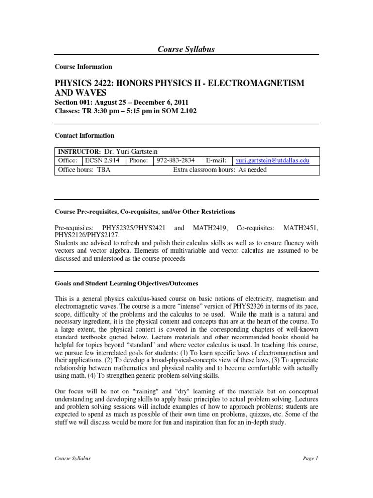 Honors Physics II: Electromagnetism | PDF | Electricity | Magnetic Field