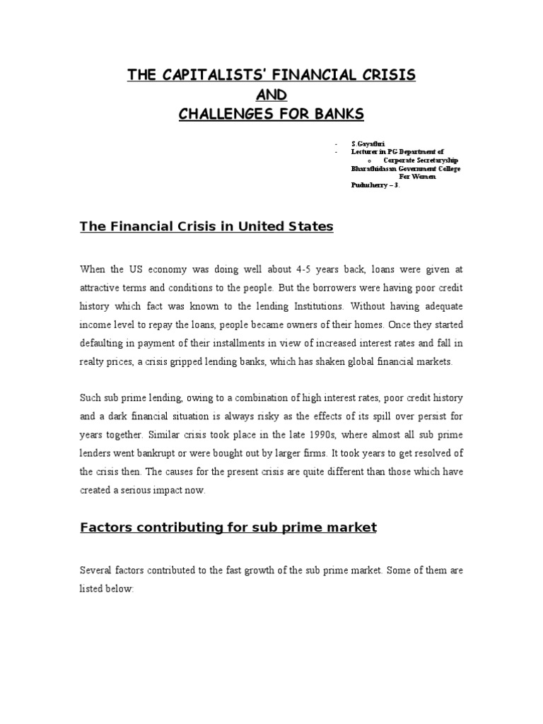 Capitalists' Financial Crisis Impact on Banks | PDF | Subprime Lending ...