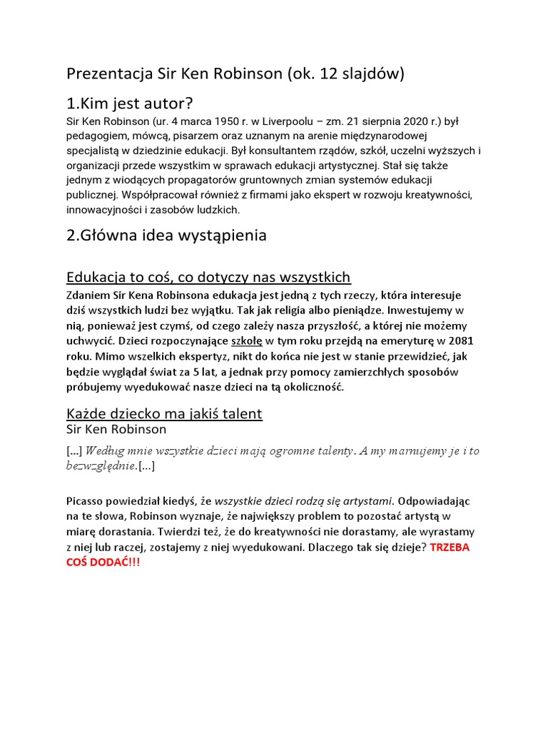 Prezentacja sir ken robinson pdf