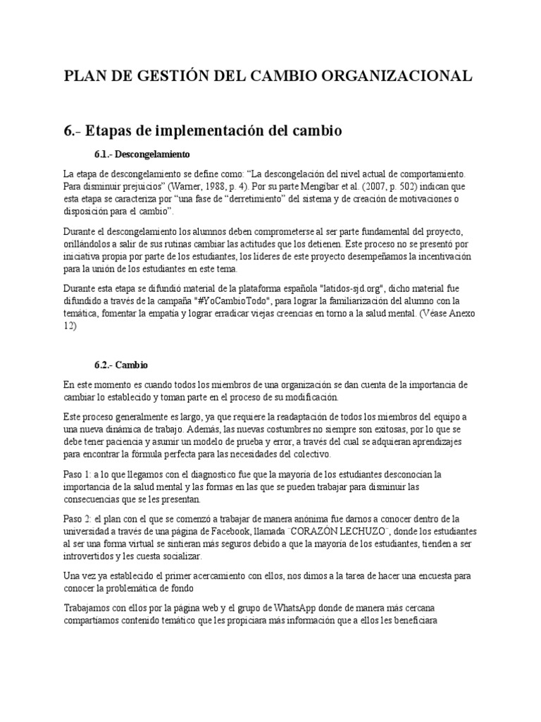 Plan de Gestión Del Cambio Organizacional | PDF | Sicología | Ciencia ...