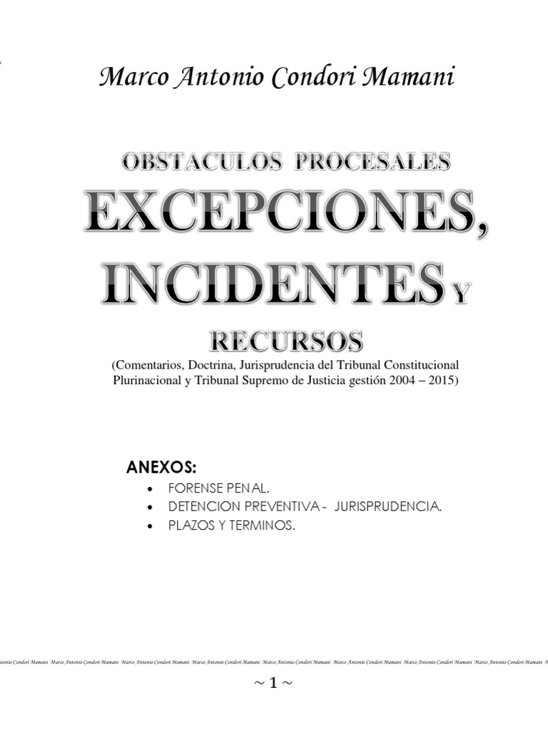 Excepciones e Incidentes - Bolivia 2016 | PDF | Derecho penal | Ley
