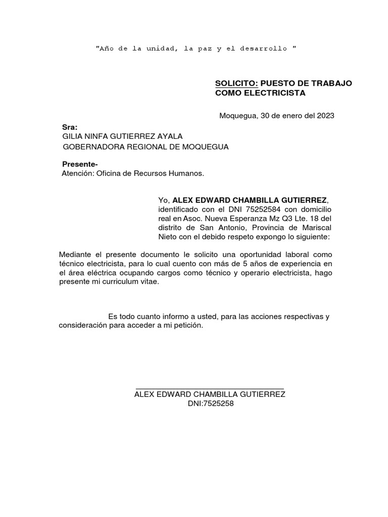 Solicito Puesto de Trabajo | PDF | Derecho