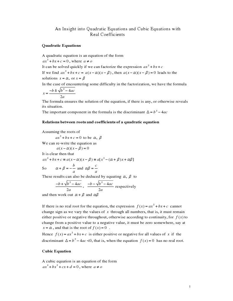 Discriminant and Roots of Cubic Equations | PDF | Quadratic Equation ...