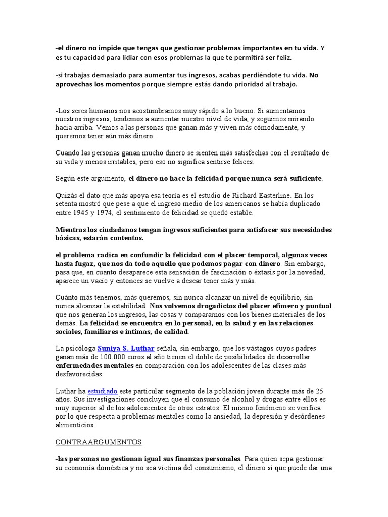 El Dinero No Da La Felicidad | PDF | Felicidad | La dependencia de ...