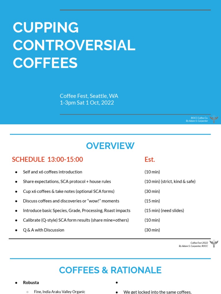 Cupping Controversial Coffees 1 Oct 2022 Coffee Fest Seattle, WA