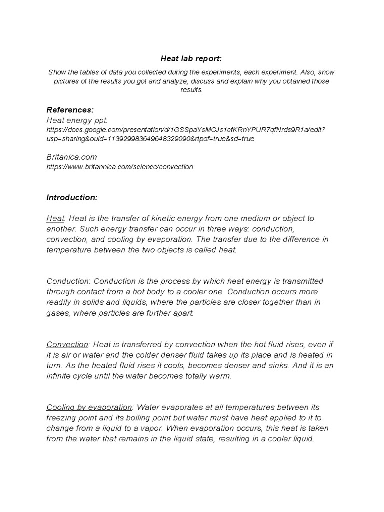 Heat Lab Report PDF Thermal Conduction Heat