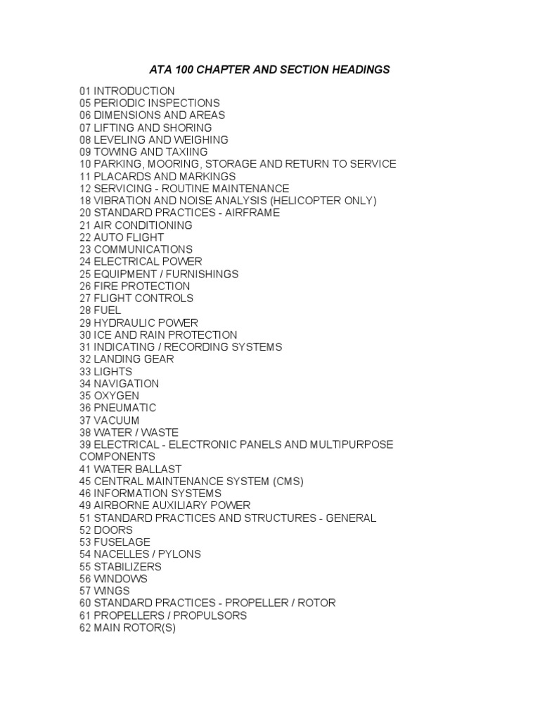 Ata 100 Chapter and Section Headings | PDF