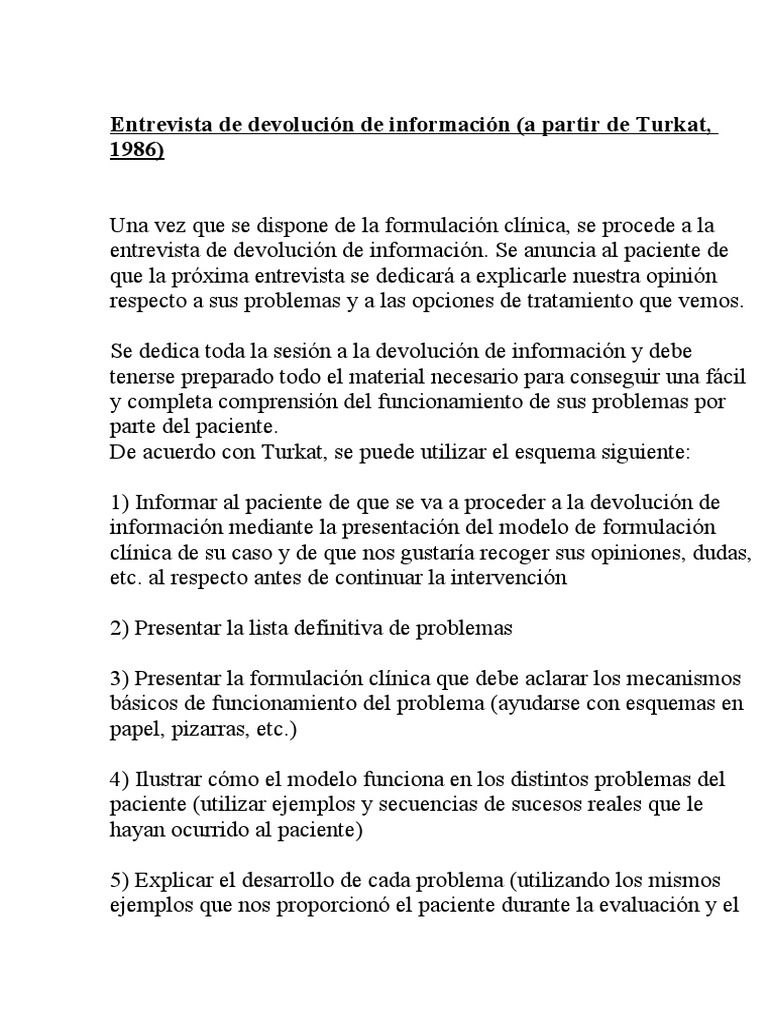 Entrevista De Devolución Pdf Información Sicología
