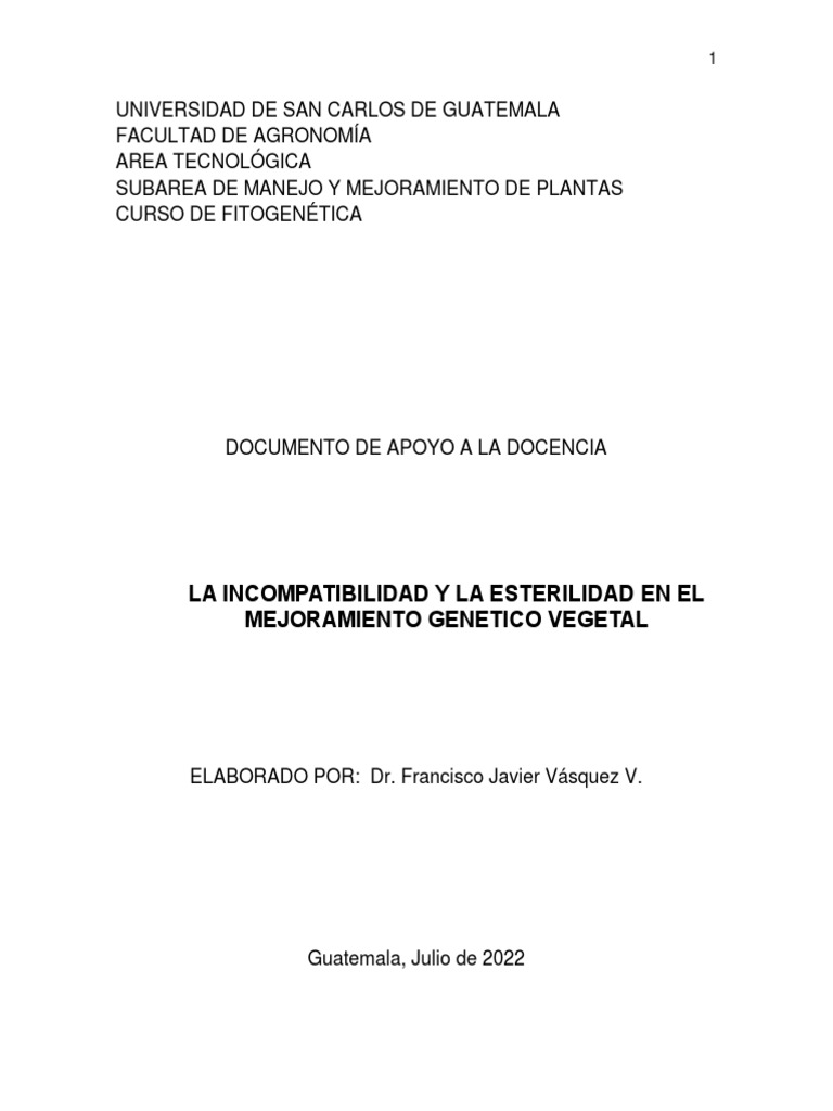 Unidad Vi Incompatibilidad y Androesterilidad en El Mej Genetico ...