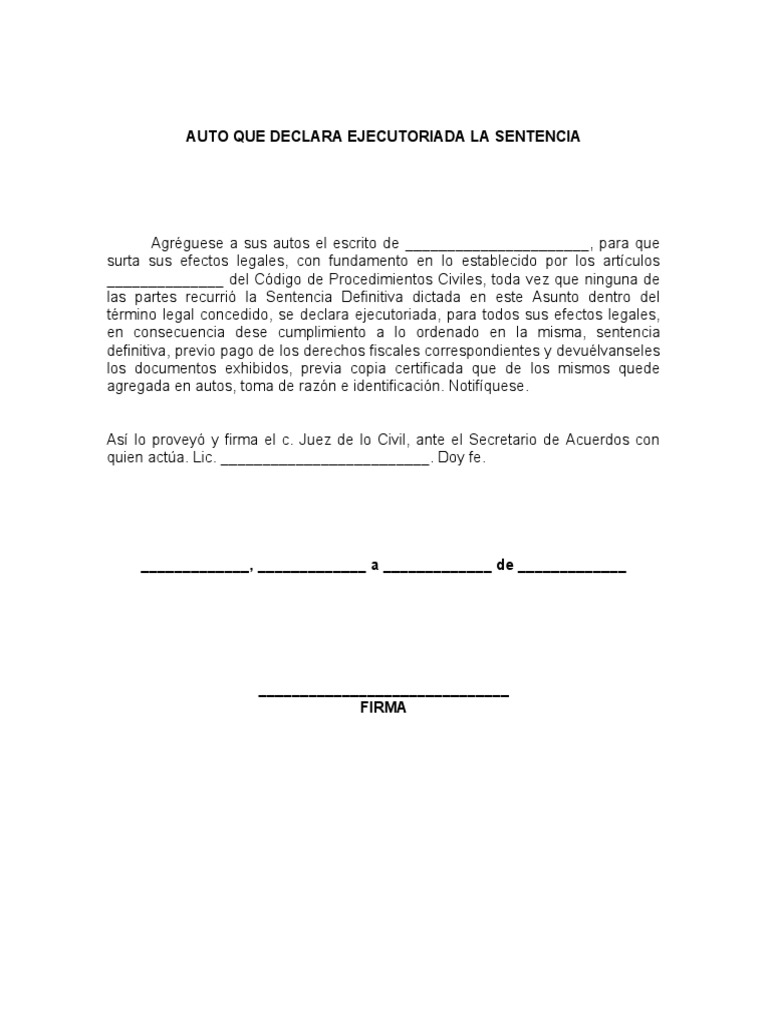 Auto Que Declara Ejecutoriada La Sentencia | PDF