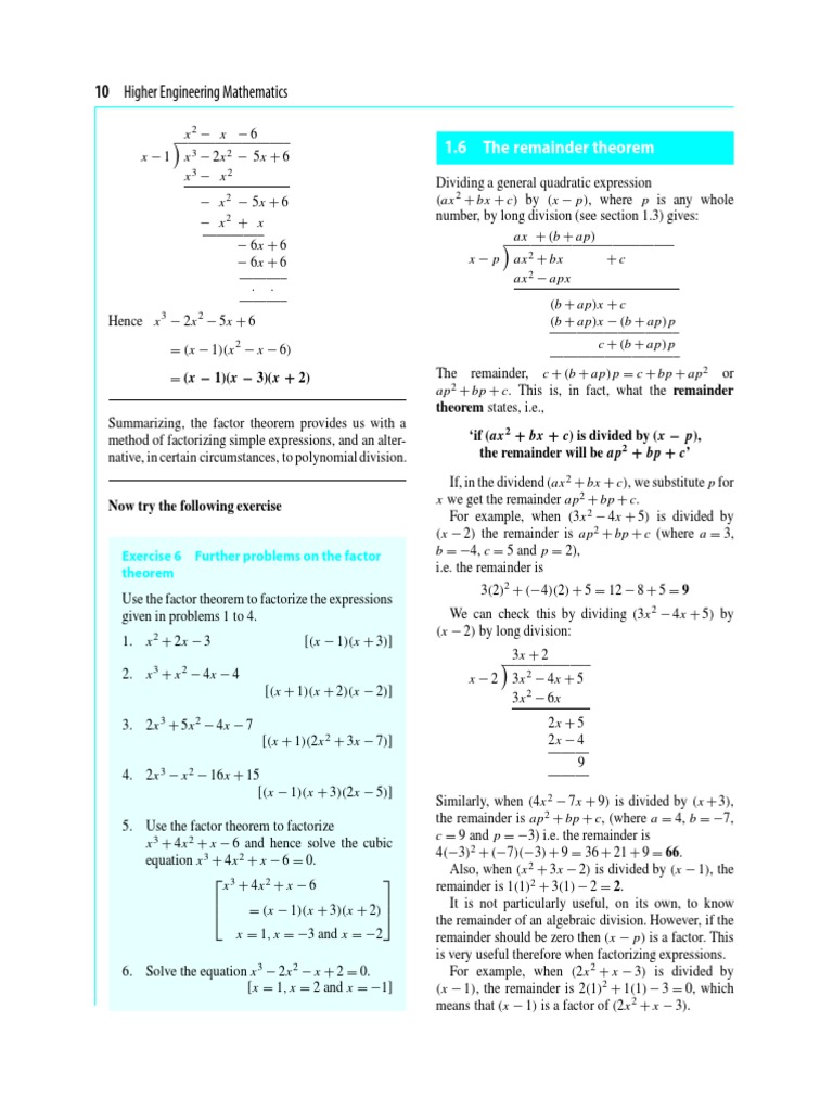 Factor Theorem and Remainder Theorem | PDF | Factorization ...