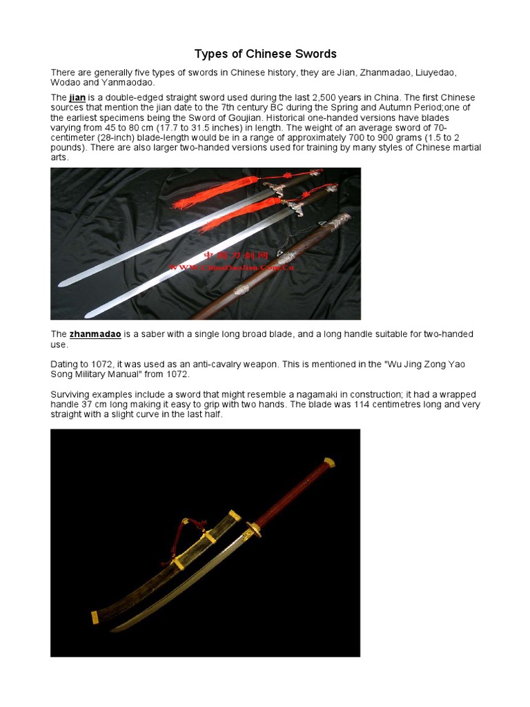 Types of Chinese Swords PDF Swordsmanship Tools