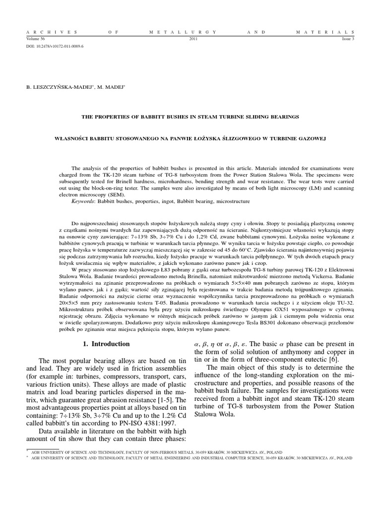 The Properties of Babbitt Bushes in PDF