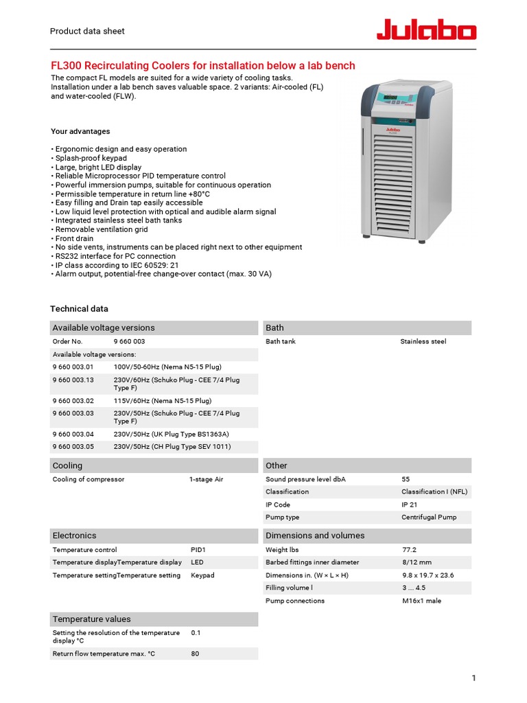 FL300 Lab Recirculating Coolers Data Sheet | PDF | Ac Power Plugs And ...