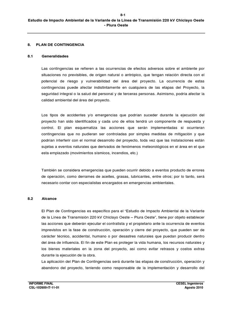 Eia Linea De Transmision 220 Chiclayo Pdf Riesgo Transmisión De